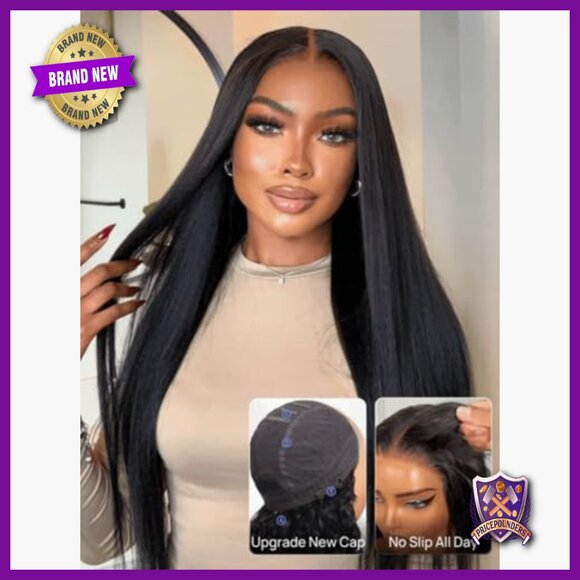 16in Human Hair Wig Glueless HD Lace Front Pre Cut Yaki Straight